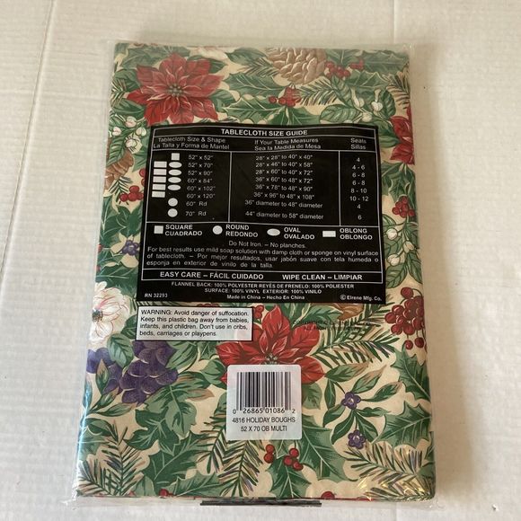 Vintage Elrene Holiday Print Christmas Vinyl Flannel Back 52"x70" Oblong - Picture 2 of 4